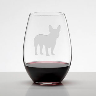 French Bulldog, Wine Glass, Frenchie Glass, Etched Stemless Wineglass